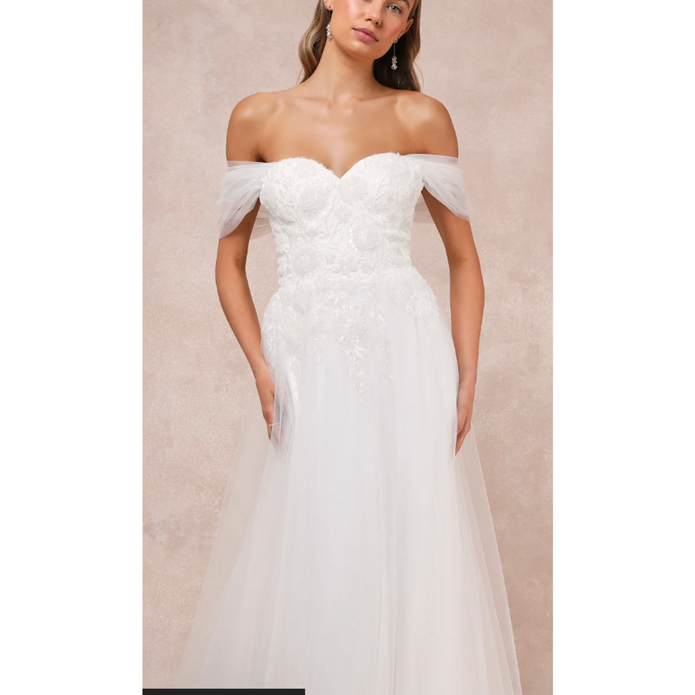 Lulus Blissfully Romantic White Tulle Off-the-Shoulder Maxi Dress Sz L #0513 - Picture 5 of 6